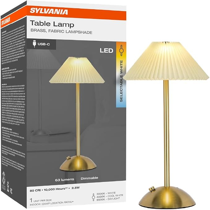 LEDVANCE Sylvania Cordless Lamp, LED Rechargeable Table Lamp with Battery Operated, USB-C, 3 Colo... | Amazon (US)