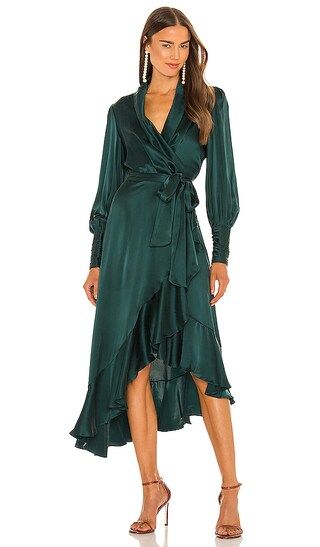 Silk Wrap Midi Dress in Jade | Revolve Clothing (Global)