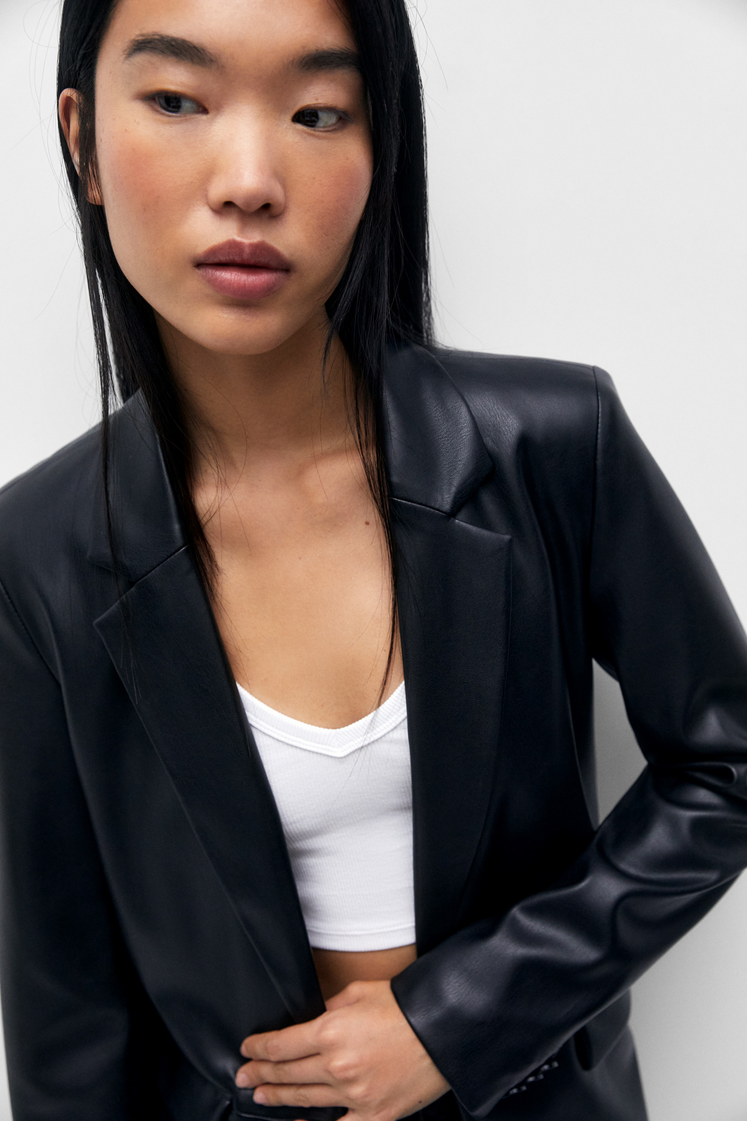 Faux leather blazer with a pocket | PULL and BEAR UK