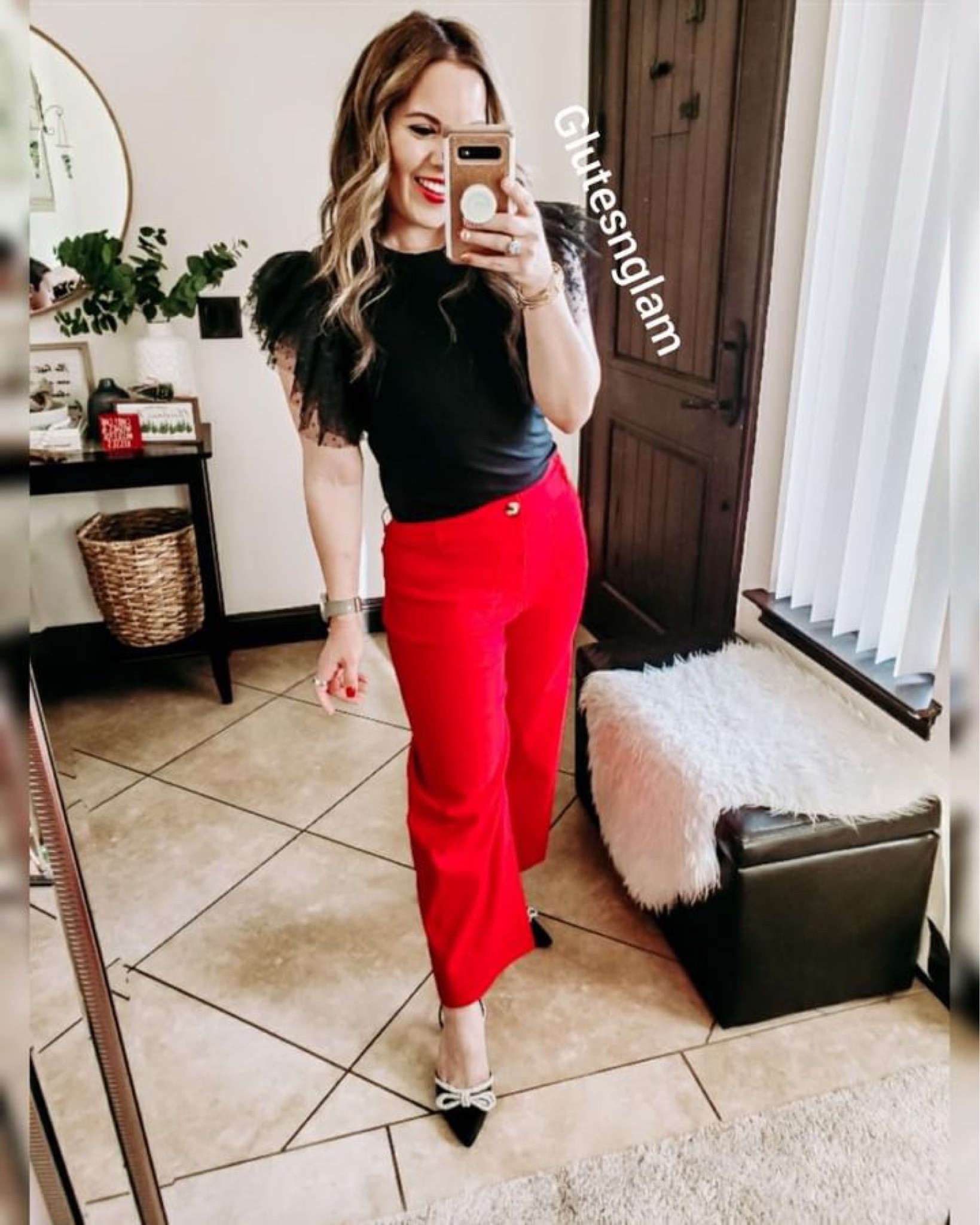 Holiday party style! I love these Colette pants I own way to many styles and colors they are such a great fit on everybody. I have on the Bright red  They fit tts. Christmas brunch outfit idea, Christmas party outfit, Anthropologie, holiday heels  

#LTKHoliday #LTKsalealert #LTKGiftGuide