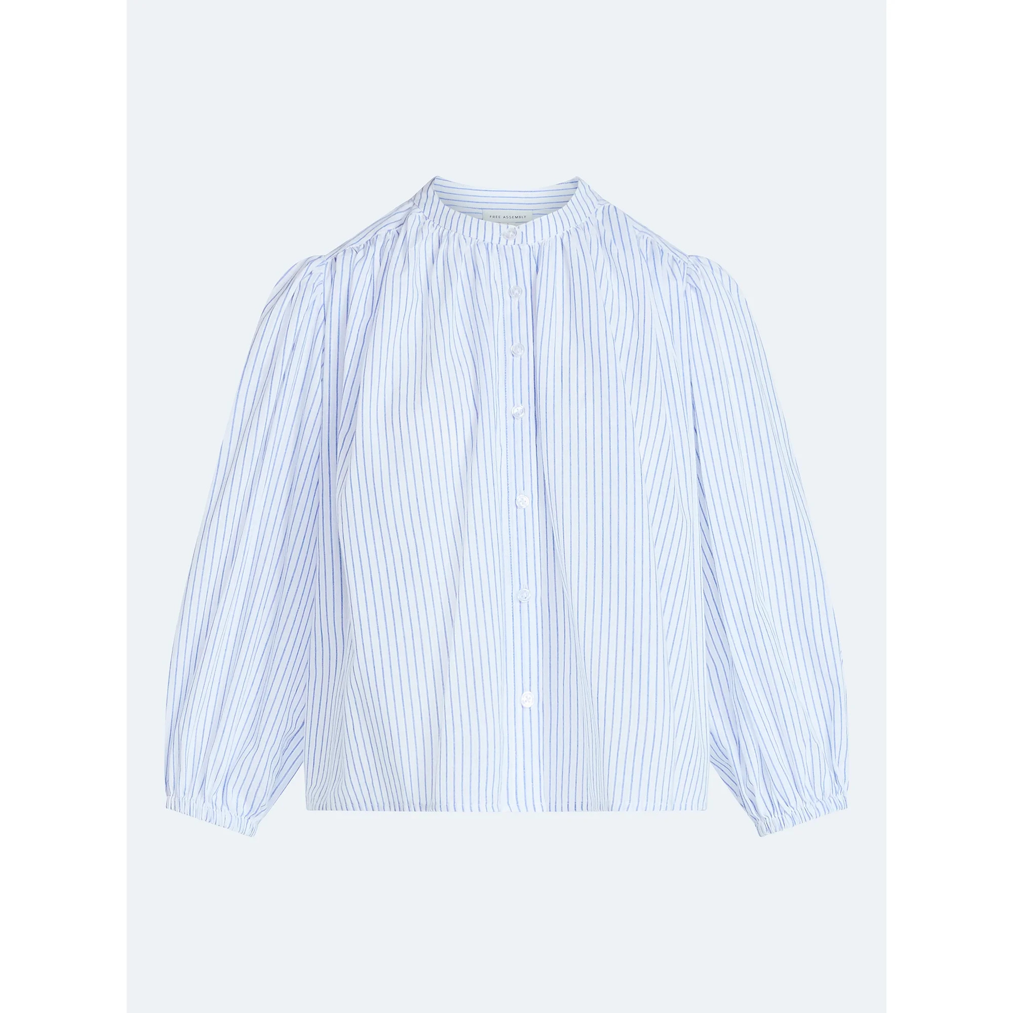 Free Assembly Women's Shirred Cotton Button Down Blouse with Long Sleeves, Sizes XS-XXL | Walmart (US)