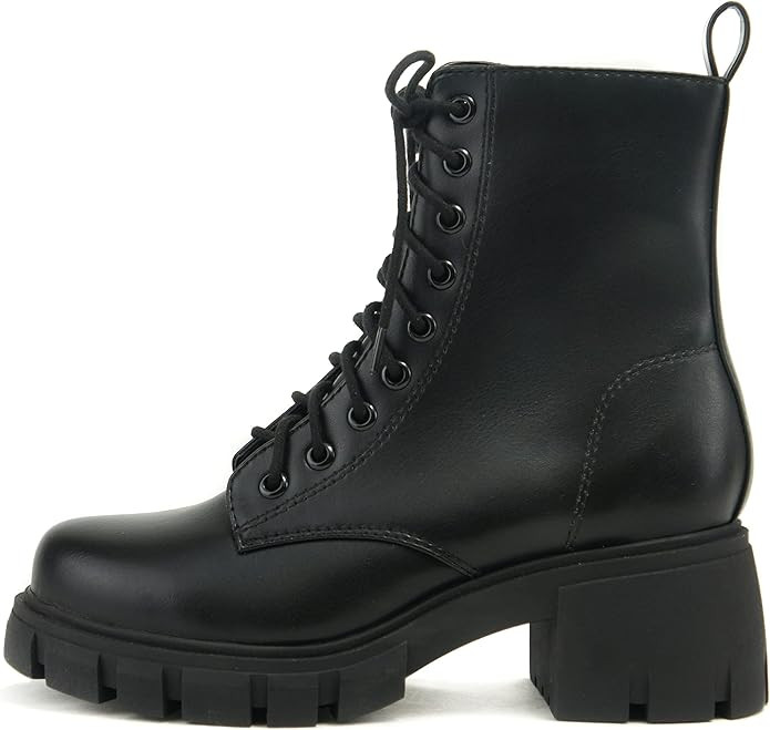 SODA TUNDRA ~ Women Lug Sole Lace up Fashion Combat Ankle Boot w/Side Zipper | Amazon (US)