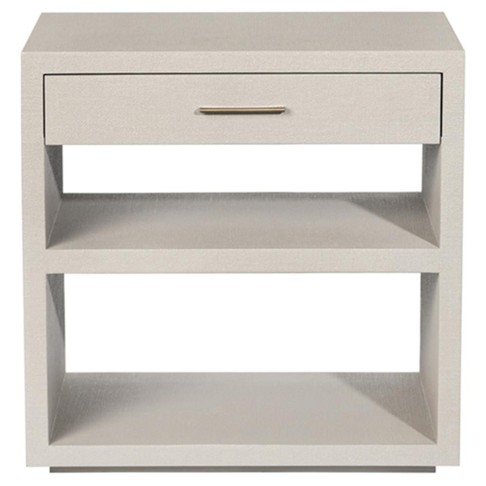 Livia Modern Classic Beige Sand Wood Linen Textured Nightstand - Large | Kathy Kuo Home