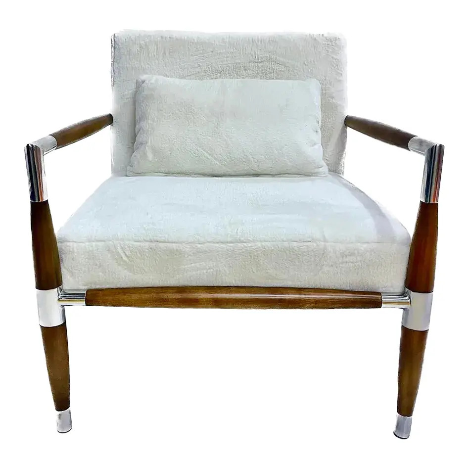 Vintage Chrome, Wood, & Upholstered Lounge Chair | Chairish