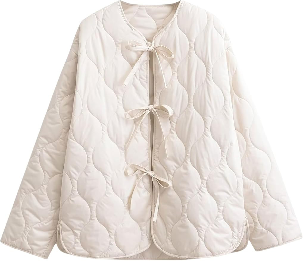 Women's Cropped Quilted Jacket Tie Front Lightweight Padded Puffer Cardigan Coat Outwear | Amazon (US)