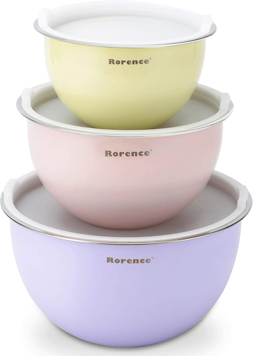 Rorence Mixing Bowls with Lids: Stainless Steel Colorful Mixing Bowls Set for Kitchen - Set of 3 ... | Amazon (US)