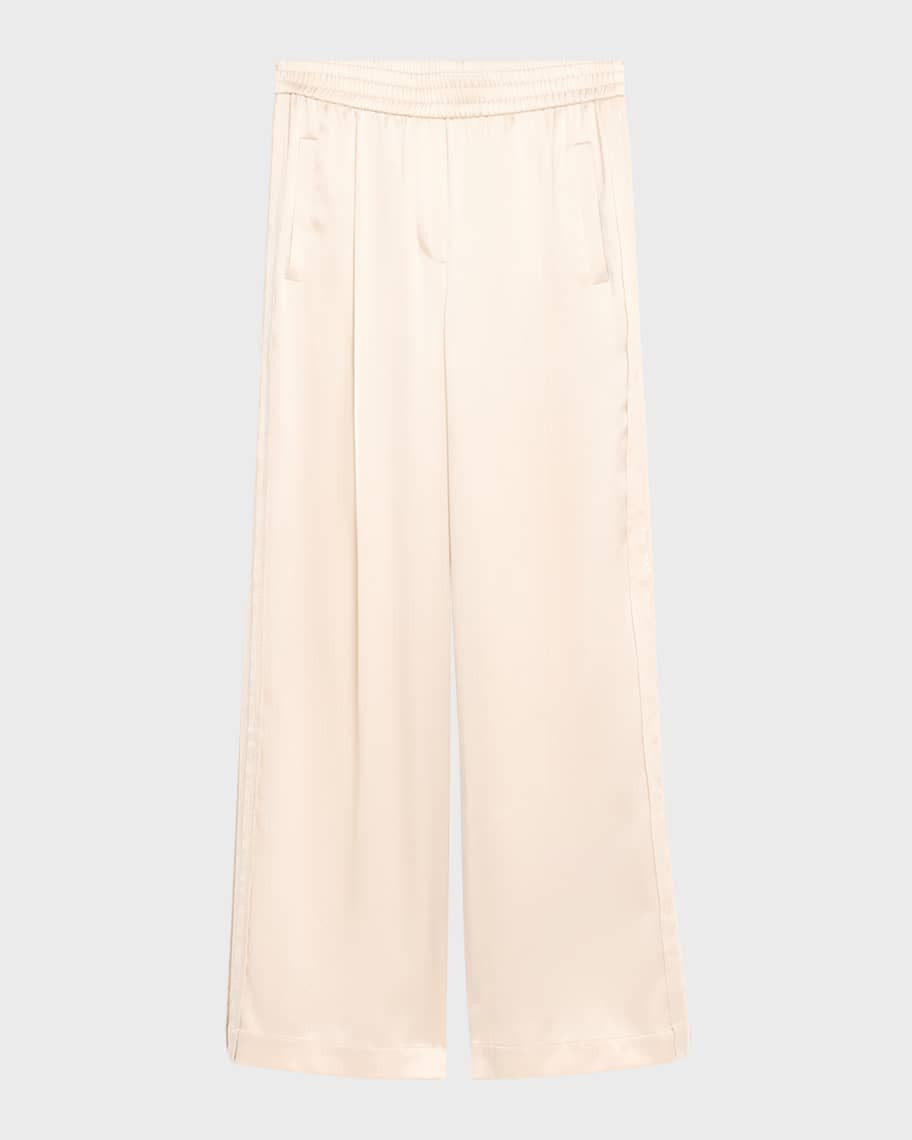 Brunello Cucinelli Elastic Waistband Wide Leg Satin Pants | Neiman Marcus