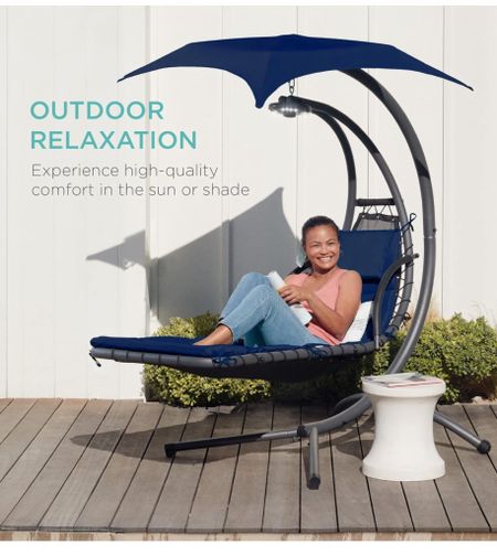 Best Choice Products Outdoor Hanging Curved Steel Chaise Lounge Chair Swing w/Built-in Pillow and Removable Canopy 

#LTKHome #LTKSeasonal