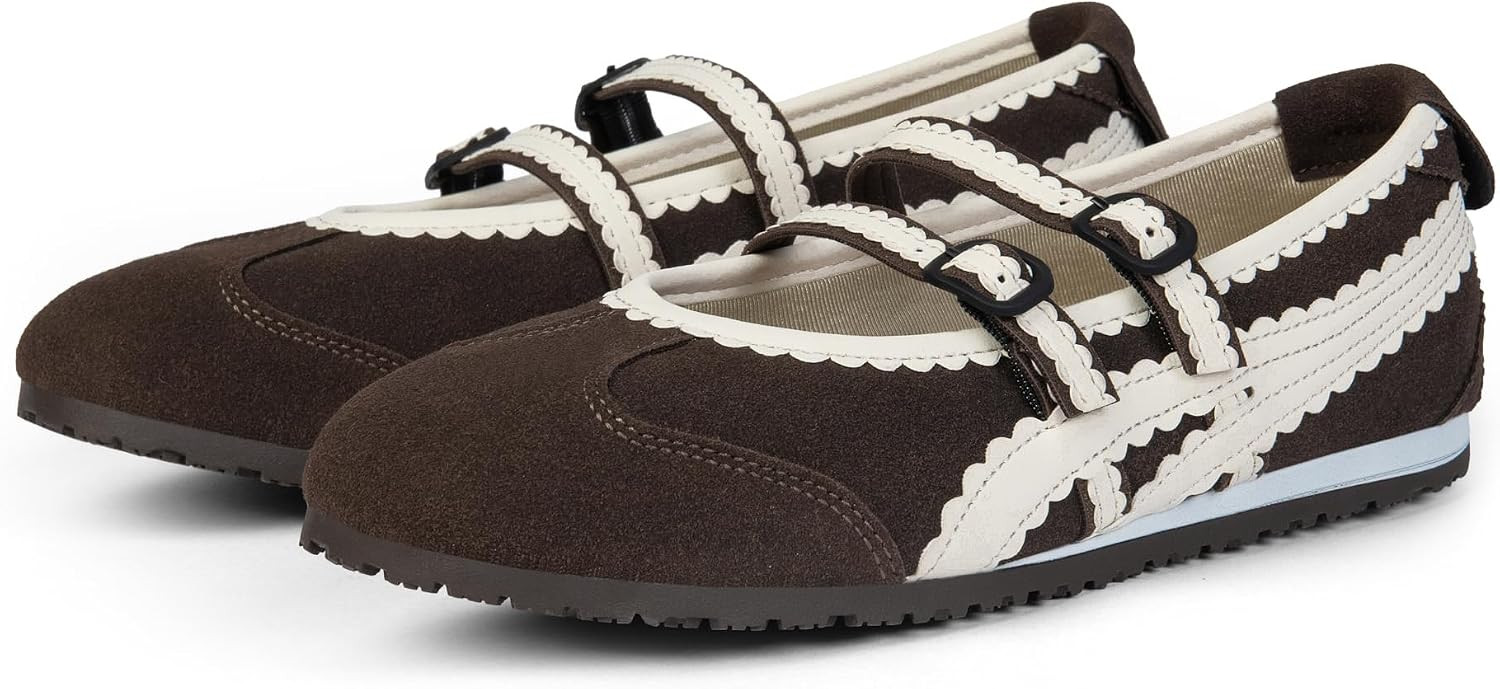 Ballet Sneakers for Women Mary Jane Flats Walking Shoes Slip On with Elastic Straps with Memory Foam Insole | Amazon (US)