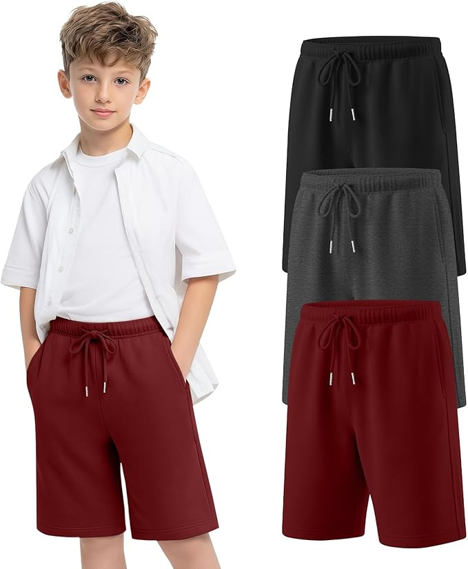 3 Pack Boys Shorts Kids Baggy Sweat Shorts Teen Boy Athletic Casual Summer Clothes with Pockets 6... | Amazon (US)