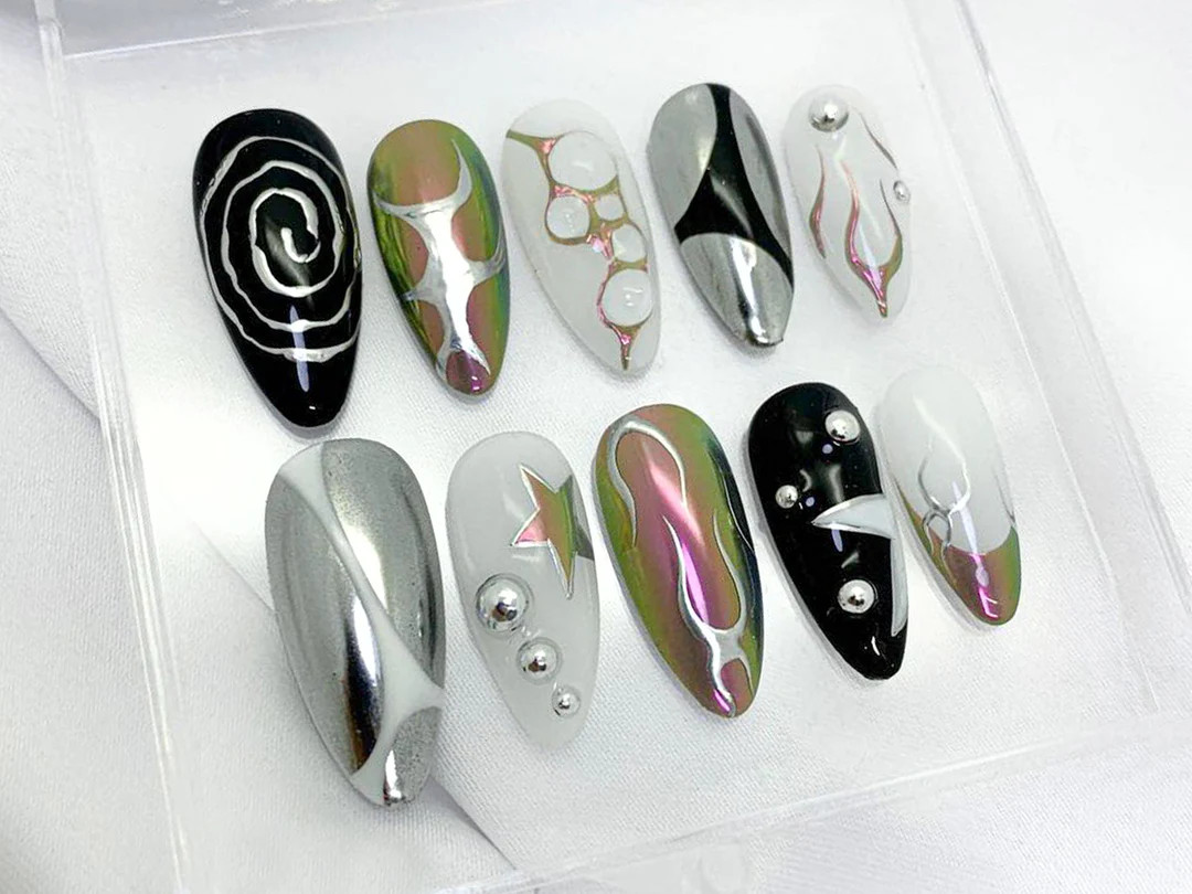 Freestyle Y2K Press on Nails With Hypnotic Spiral Designs Y2k-inspired Press on Nails in a Glimme... | Etsy (US)