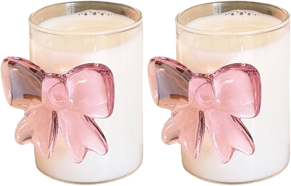 2 Pack Pink Bow Glass Cups, Champagne Juice Handblown Cocktail Glasses, Aesthetic Cup for Wedding... | Amazon (US)