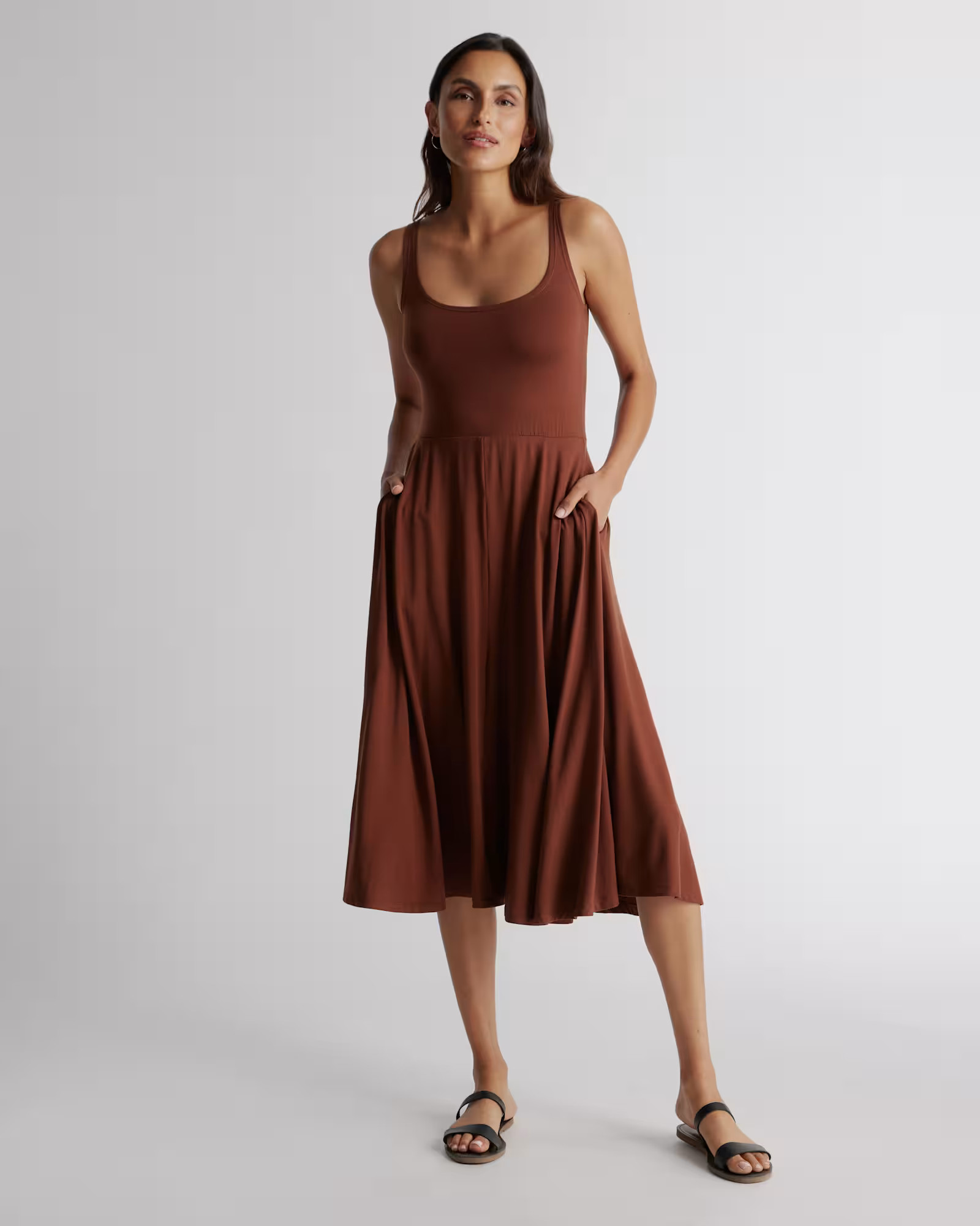 Tencel Jersey Fit & Flare Dress in Brown | Quince