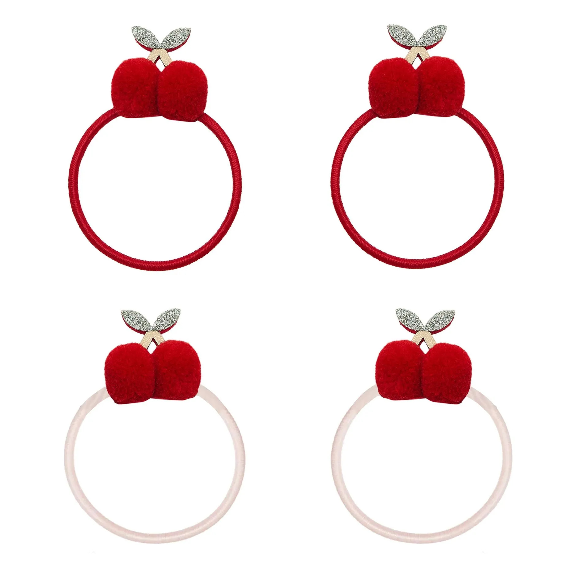 Set of 4 Cherry Pompon Chouchous | Red | Smallable