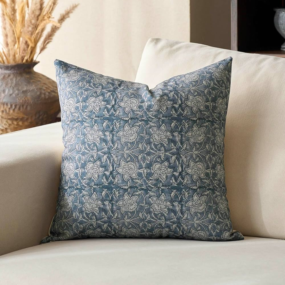 DOMVITUS Floral Pillow Covers 18x18 Throw Pillow Covers Block Print Vintage Decorative Neutral Pi... | Amazon (US)
