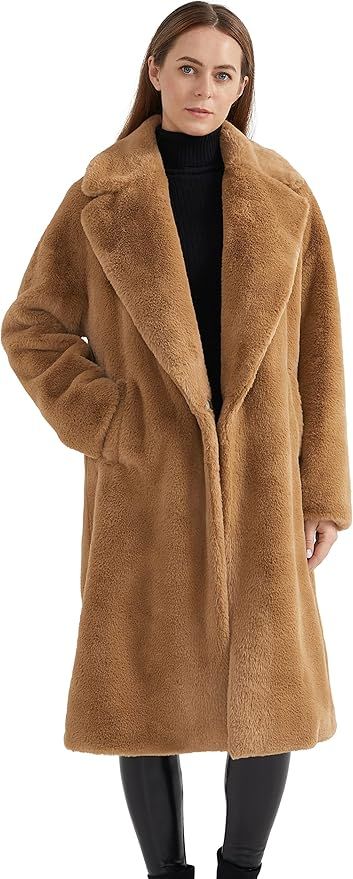 Orolay Women's Fuzzy Fleece Winter Jacket Faux Fur Lapel Coat Mid-Length Sherpa Teddy Coat | Amazon (US)