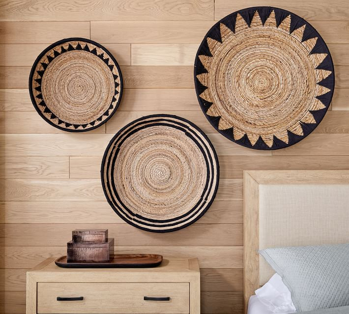 Sunny Handwoven Basket Wall Art - Black | Pottery Barn | Pottery Barn (US)