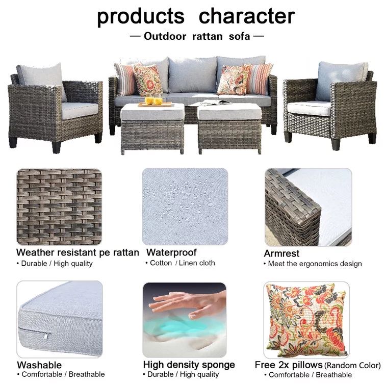Ovios 5 Pieces Outdoor Patio Furniture Set Wicker Rattan Conversation Sofa All-Weather Sectional ... | Walmart (US)
