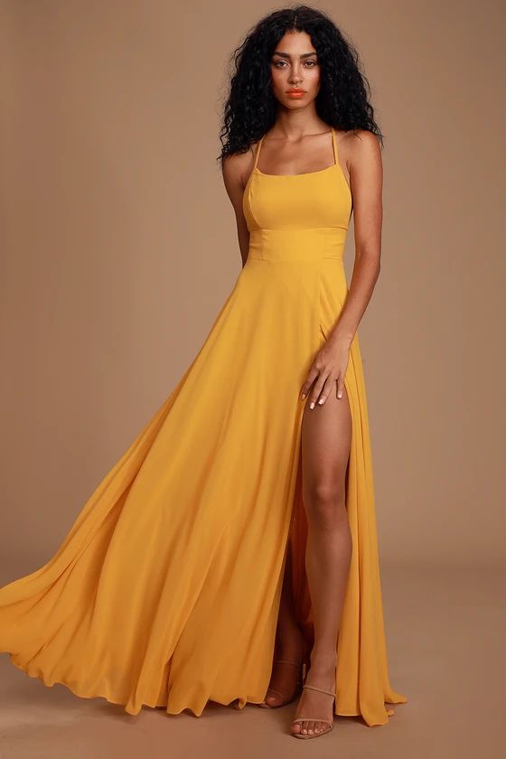Dreamy Romance Mustard Yellow Backless Maxi Dress | Lulus