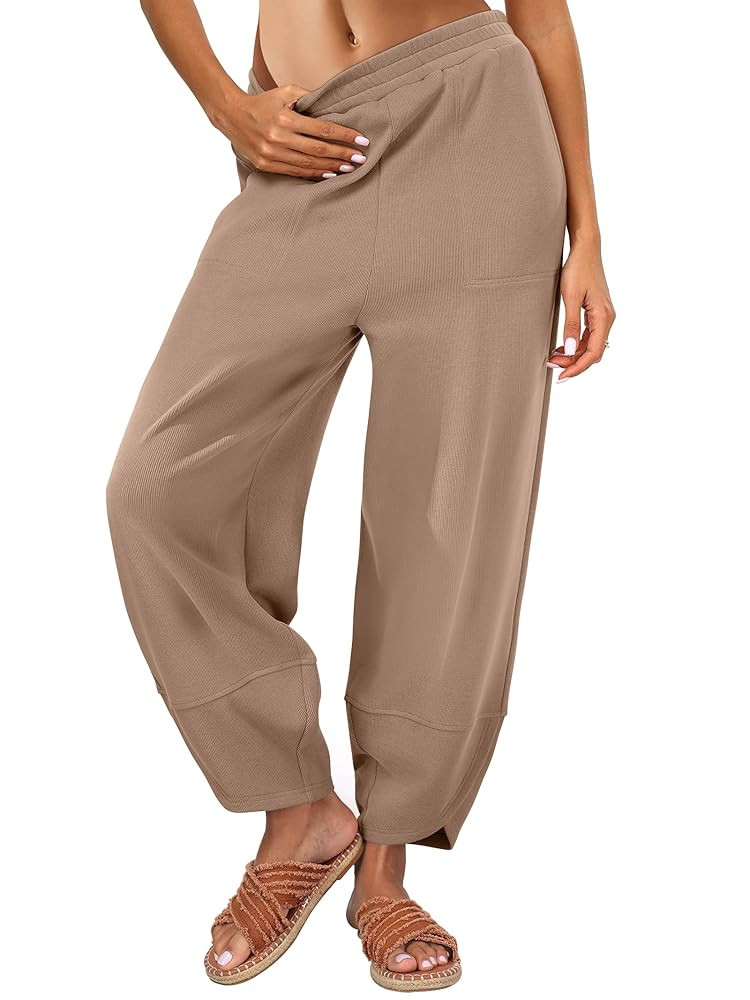 Caracilia Womens Barrel Wide Leg Sweatpants Casual Elastic Waist Comfy 2025 Fall Vacation Travel ... | Amazon (US)