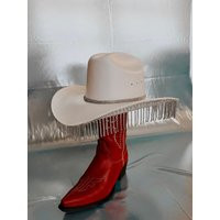 Rhinestone Fringe Cowboy Hat | White Cowgirl in Short | Etsy (US)