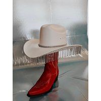 Rhinestone Fringe Cowboy Hat | White Cowgirl in Short | Etsy (US)