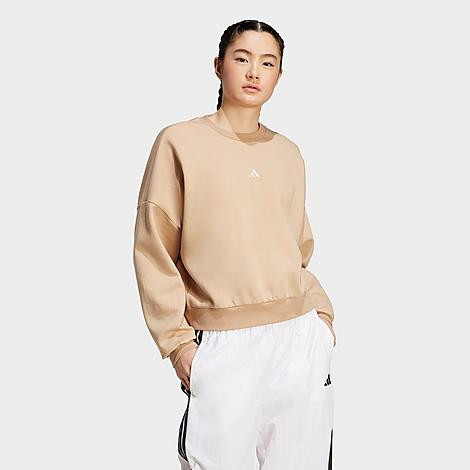 adidas Women's Essentials Small Logo Feel Cozy Sweatshirt in Warm Sandstone/White Size: XXS | Finish Line (US)