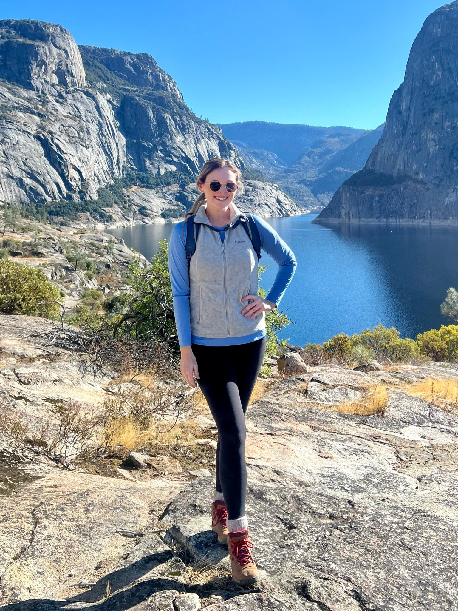 Casual fall hiking outfit. Blue light long sleeve with grey fleece vest, black lululemon dupe leggings, hiking boots

#LTKActive #LTKFitness #LTKTravel