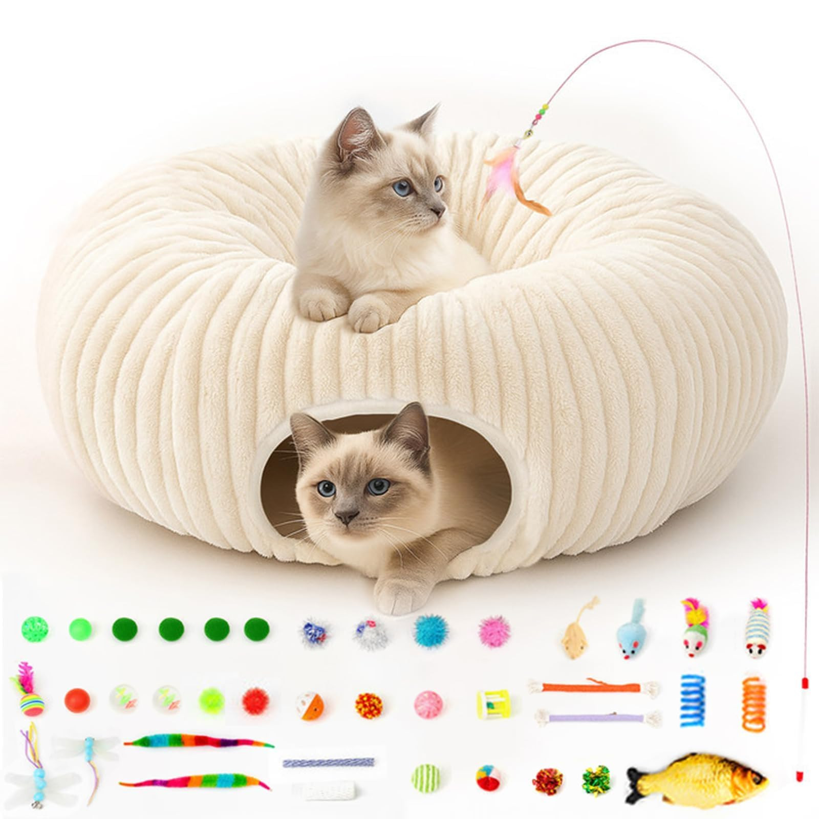 Cat Tunnel Bed with 40 Cat Toys, Collapsible Play Tunnel for Indoor Cats, Cat Tube for Kitten Pup... | Amazon (US)