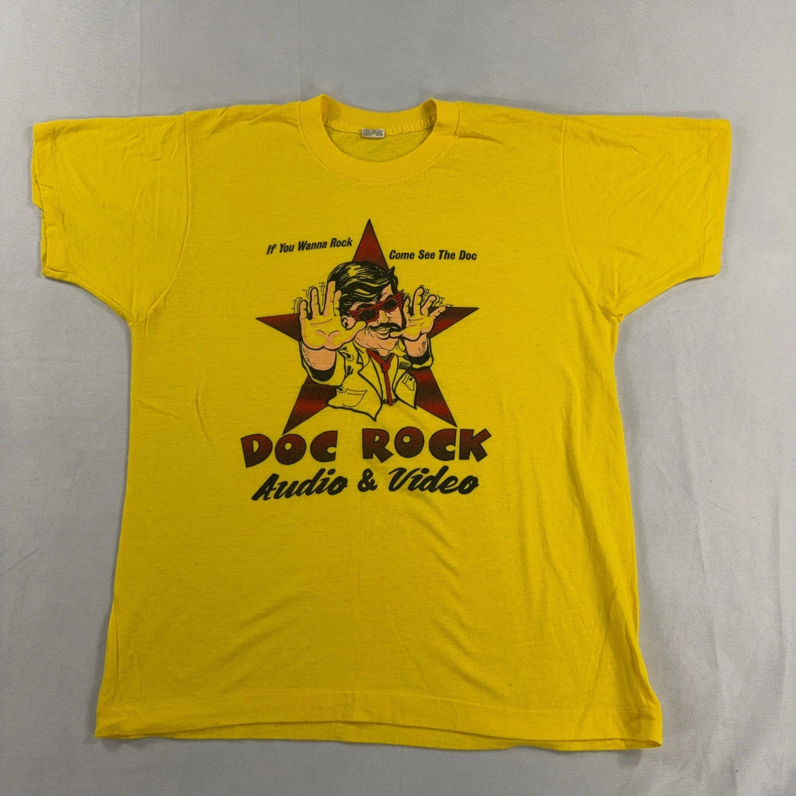 Vintage Screen Stars 50/50 Thin T-Shirt 80s Doc Rock Graphic Yellow XL | eBay | eBay US