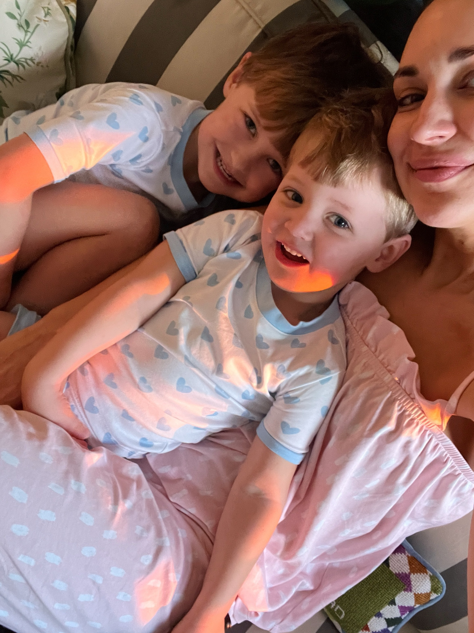 Snuggled up in our lake pajamas 🩵🩷