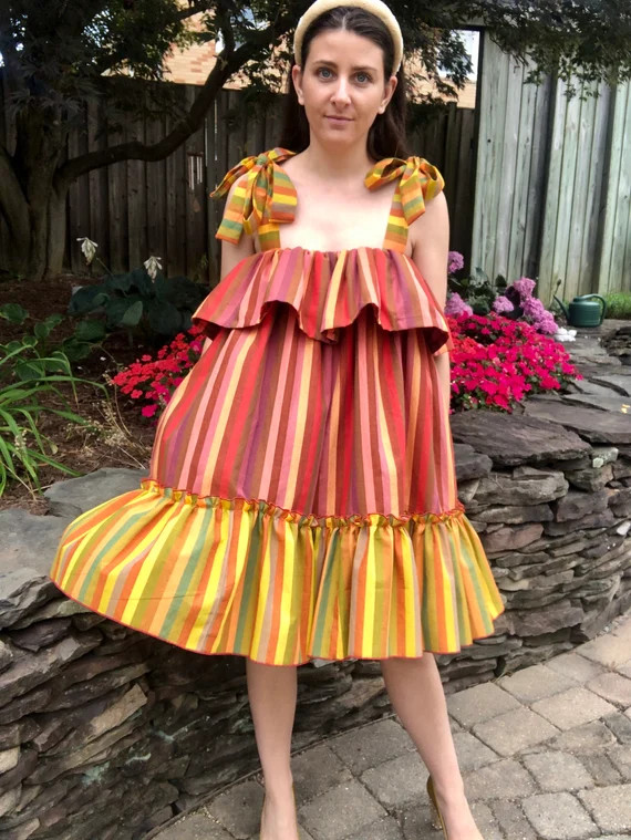 Retro Rainbow Striped Dress // Flounce Dress // 100% Cotton | Etsy | Etsy (US)