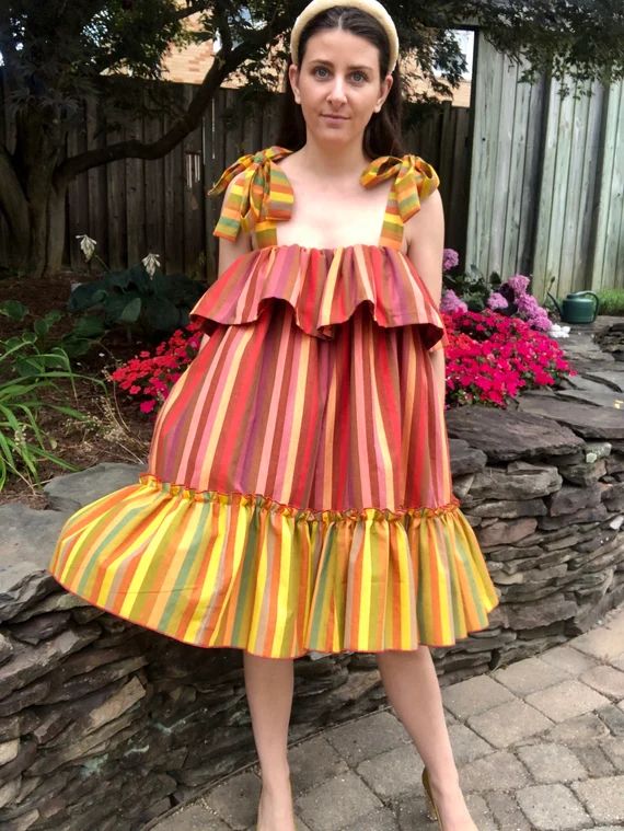 Retro Rainbow Striped Dress // Flounce Dress // 100% Cotton | Etsy | Etsy (US)
