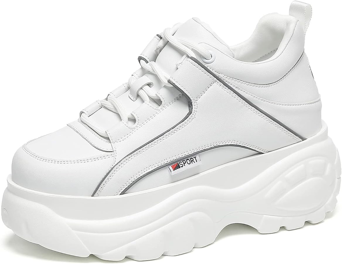 Chunky Platform Sneakers Shoes for Women Microfiber Leather Lace Up Casual White Black Walking Sh... | Amazon (US)