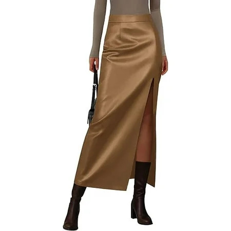 PRETTYGARDEN Womens Faux Leather Skirt Fall Bodycon High Waisted Slit Dressy Casual Winter Maxi Long Pencil Skirts | Walmart (US)