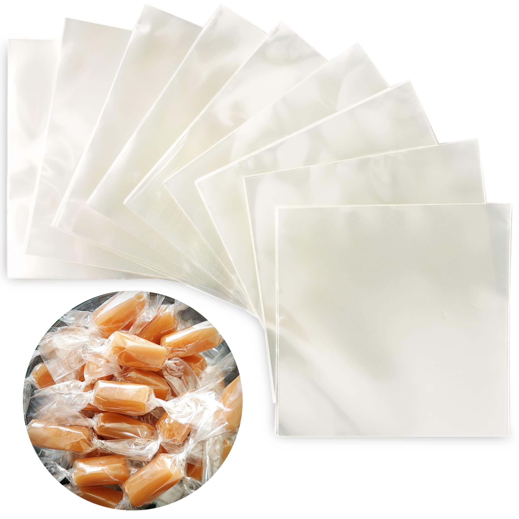 Clear Candy Wrappers for Caramels (300 Pcs 5 x 5 inches) - Natural Clear Cellophane Candy Wrapper - Caramel Wrappers - Wrapping Paper for Caramels, Chocolate, Nougat and Lollipops | Amazon (US)