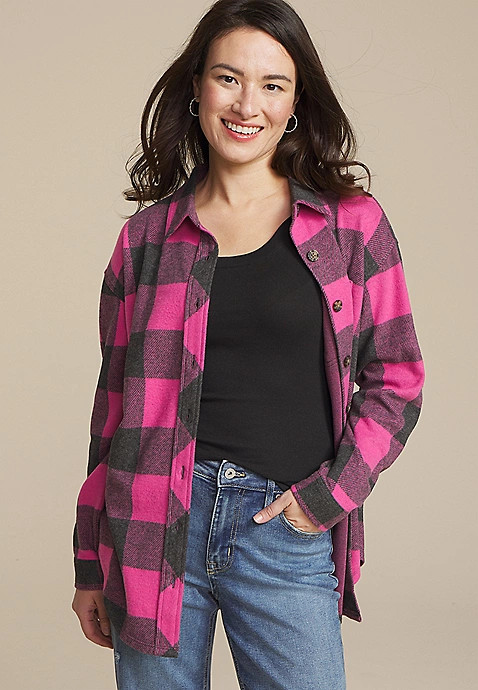 Buffalo Plaid Boyfriend Tunic Button Down Shirt | Maurices