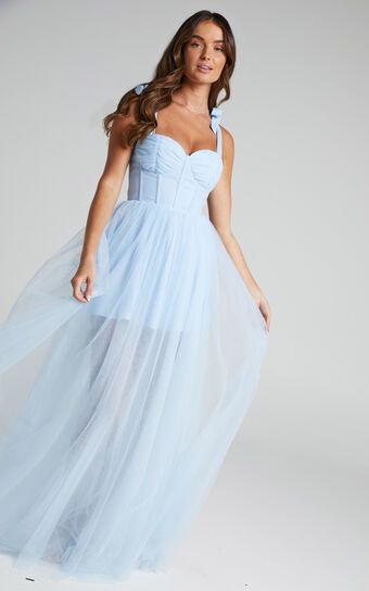 Emmary Gown - Bustier Bodice Tulle Gown in Pale Blue | Showpo (US, UK & Europe)