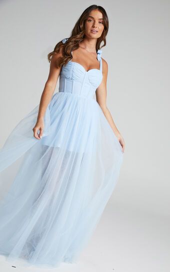 Emmary Bustier Bodice Tulle Gown in Pale Blue | Showpo (US, UK & Europe)