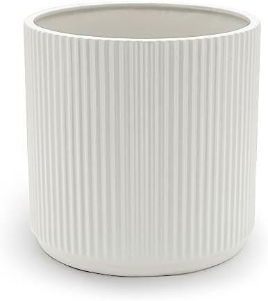 Amazon Basics Fluted Ceramic Round Planter, 8-inch, White | Amazon (US)