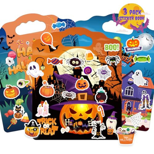 3Sets Halloween Reusable Sticker Books for Kids, Puffy Reusable Sticker Books for Toddlers 2-4 Years, Kids Halloween Party Favors | Amazon (US)
