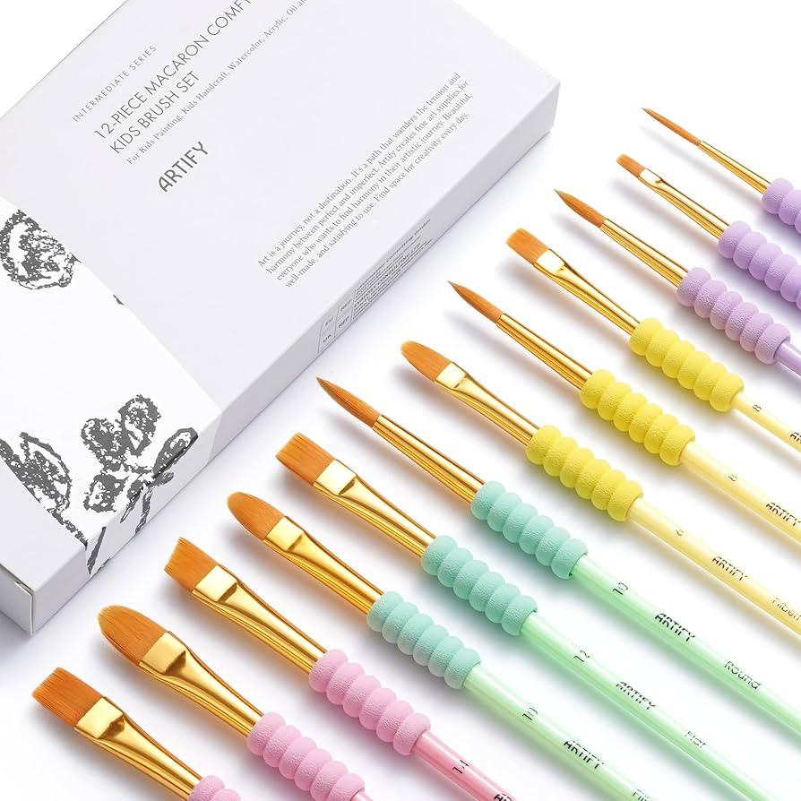 Artify Paint Brushes for Kids, 12-Sizes Paint Brush Set for Kid's Arts and Crafts, Ergonomic Donu... | Amazon (US)
