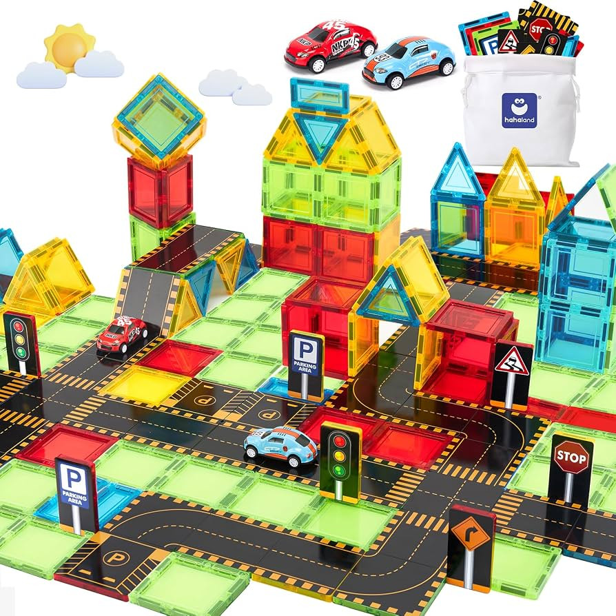 hahaland Magnetic Tiles Road Set - Magnetic Construction Toys with Cars for Ages 3-5 Toddlers Kid... | Amazon (US)