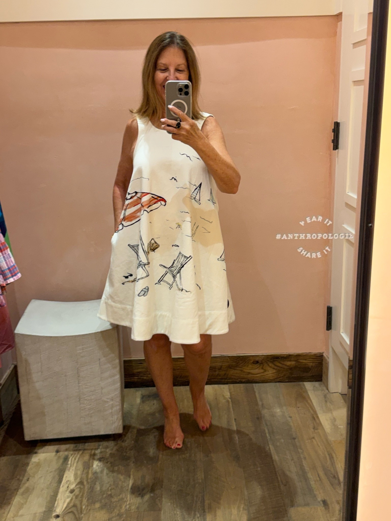 Stopped by Anthropologie looking for sundresses. This is so cutecsnd runs big. I'm wearing a size Xs. 

I linked others I tried on, too.