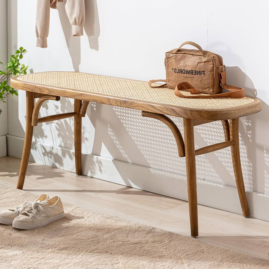 Farmhouse Wood Dining Bench with Rattan Seat, Boho Accent Bench for Entryway Bedroom End of Bed K... | Amazon (US)
