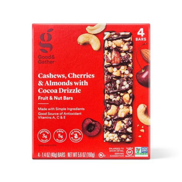 Cashews, Cherries and Almond with Cocoa Drizzle Fruit and Nut Bars - 4ct - Good & Gather&#8482; | Target