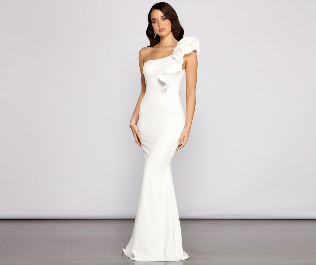 Diana Formal One Shoulder Ruffle Dress | Windsor Stores
