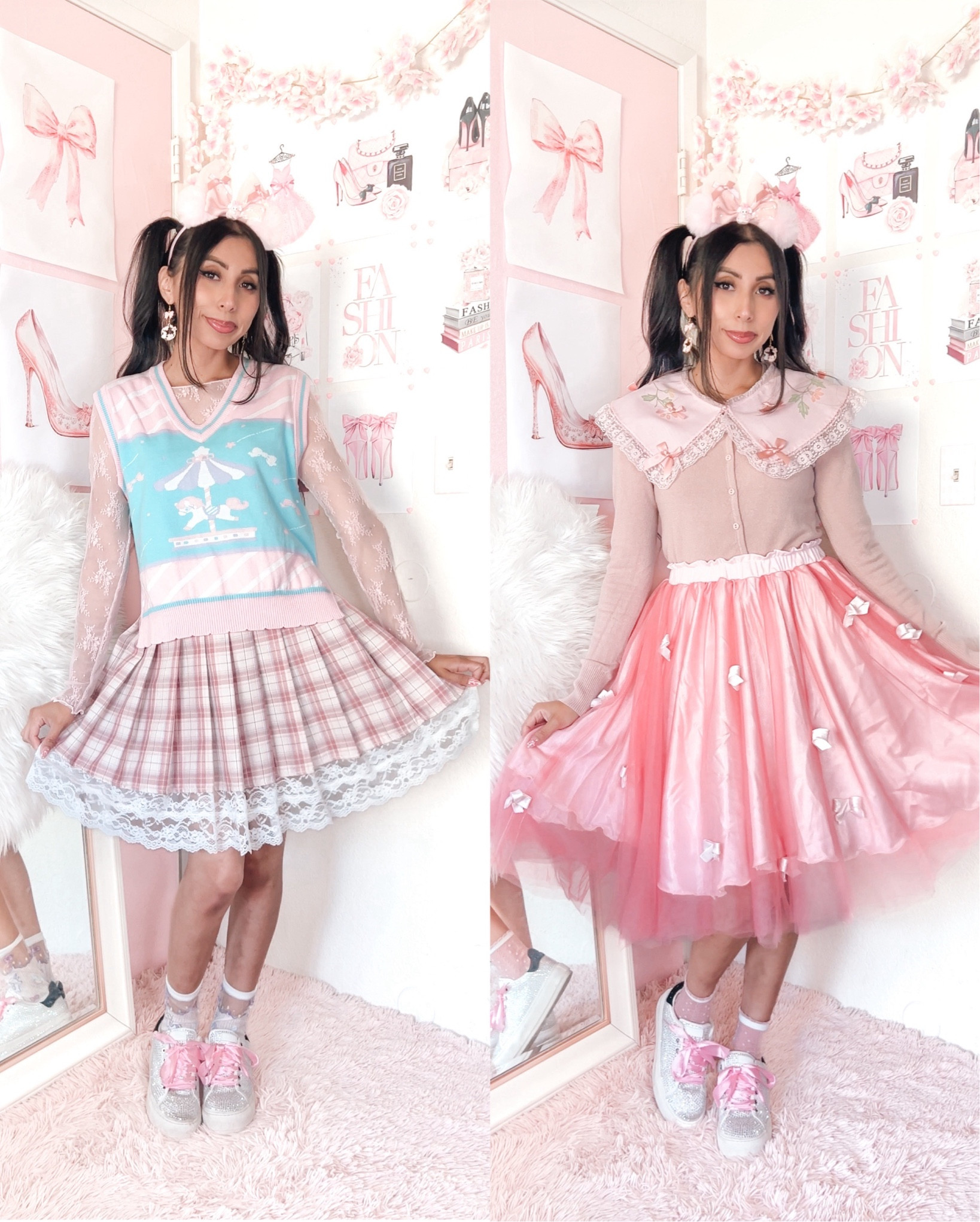 Lolita and J-Fashion Kawaii inspired outfits🎀💫  I wore the pink one for a Lolita themed event over the weekend. #lolita #lolitainspired #jfashion #kawaii #girlystyle 