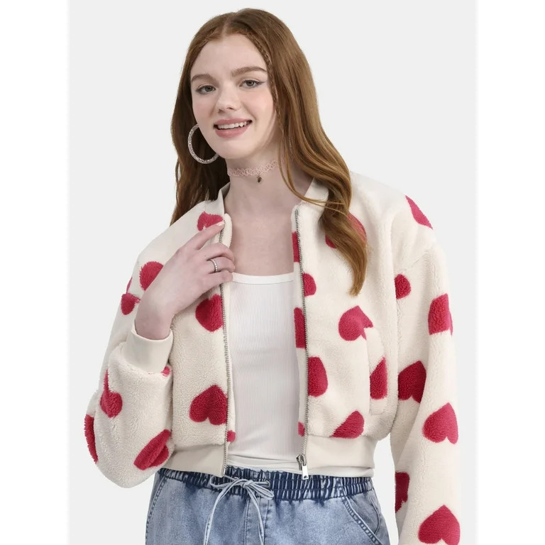 No Boundaries Plush Bomber Jacket, Heavyweight, Women's | Walmart (US)