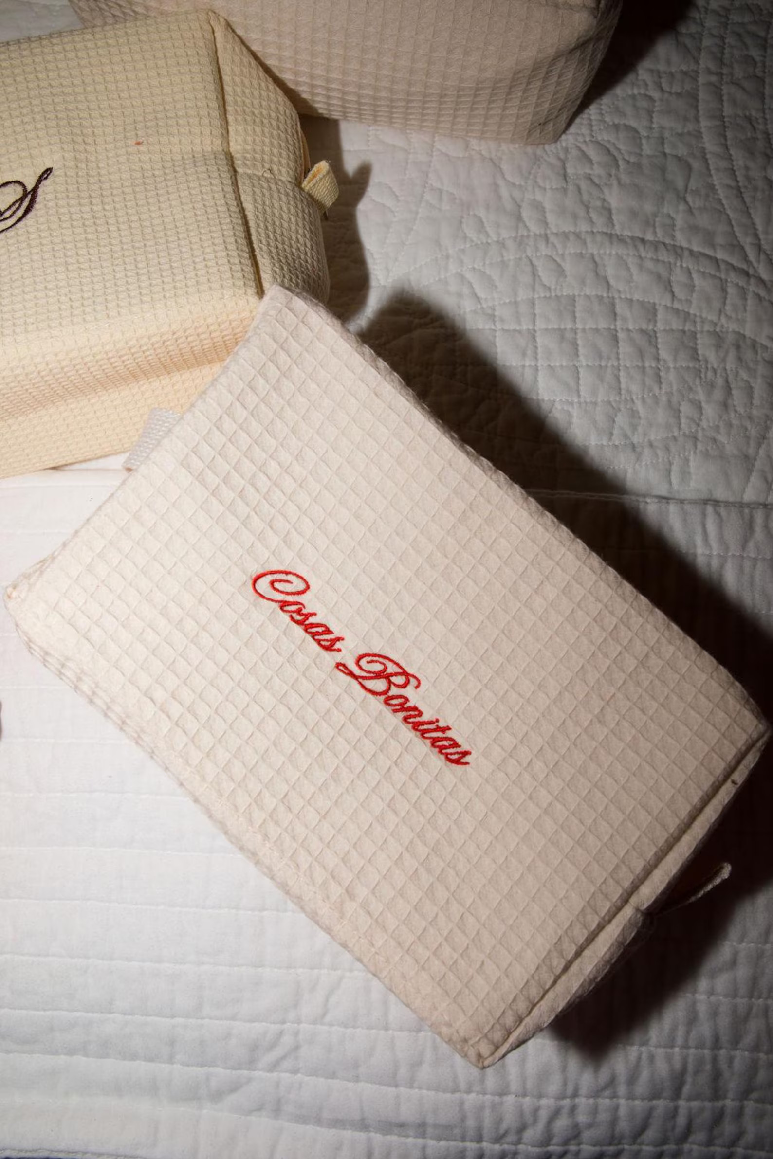 Beige Cosmetic Bag - Custom Cosmetic Bag - Waffle Travel Cosmetic Bag - Custom Toiletry Bag - Ets... | Etsy (US)